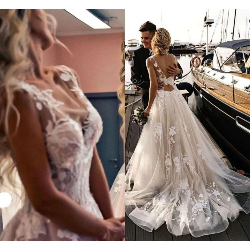 Gorgeous Wedding Dresses Bridal Gown Scoop Neck Lace Applique Tulle Sexy Back Designer Sweep Train A Line Custom Made Plus Size Vestido De Novia Cph01