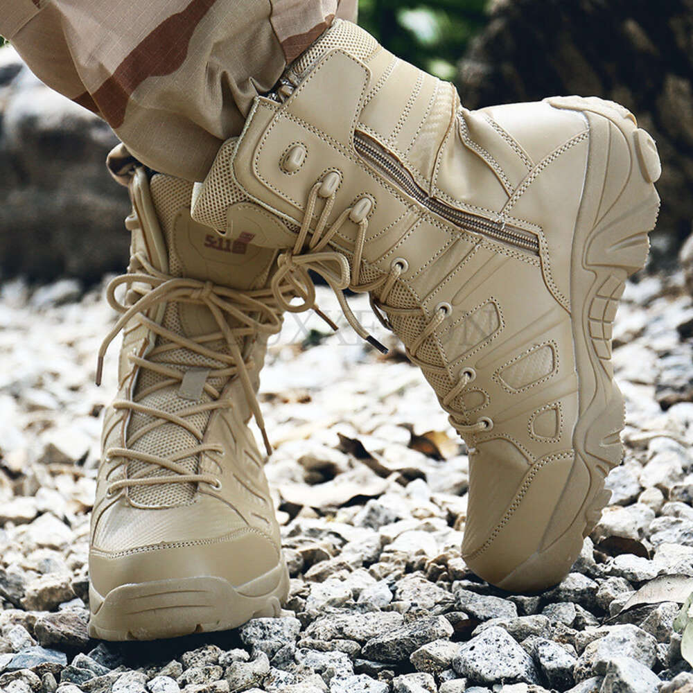 Men's Military High Top Outdoor Hiking Shoes Army Tactical Ankle Boot Side Zipper Men Work Safety Shoe Desert Boots b6465