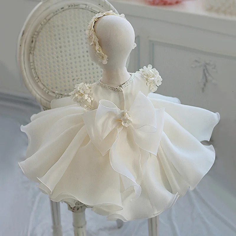 Baby Girl Dress Lace Beading Appliques Baptism Dress for Girls 1st Year Birthday Party Wedding Christening Baby Infant Clothing 240603