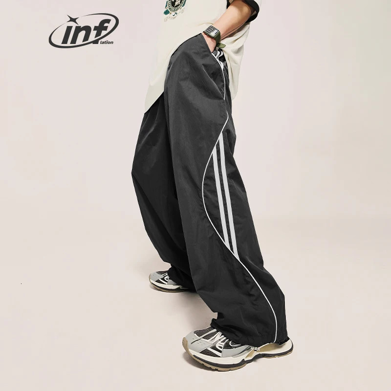 INFLATION Vintage Striped Wide Leg Trousers Unisex Drawstring Waist Sportswear Track Pants 240527
