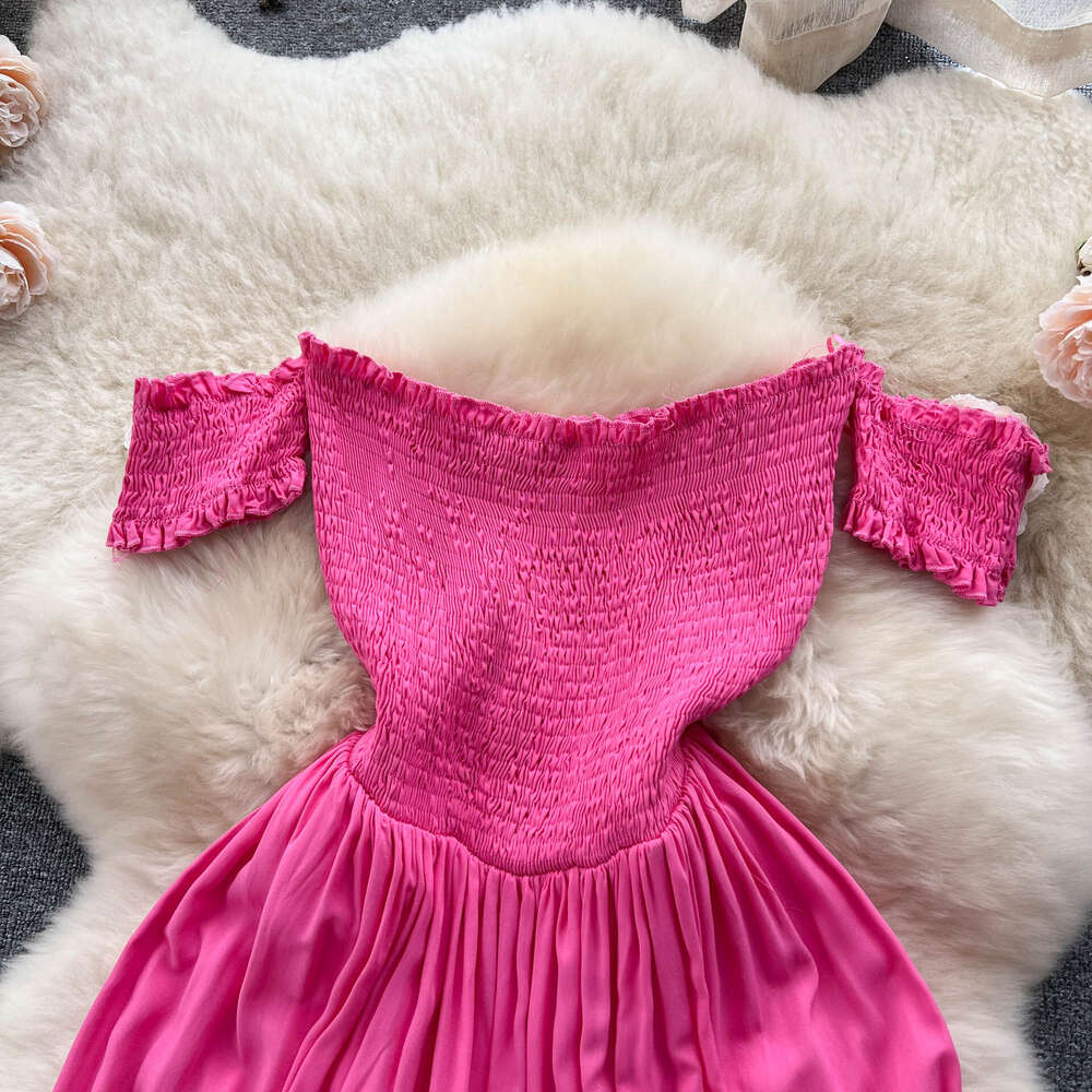 Summer New Beach Vacation Style Long Dress for Womens French One Shoulder Bra Waist Wrapped Slim and Elegant Dress