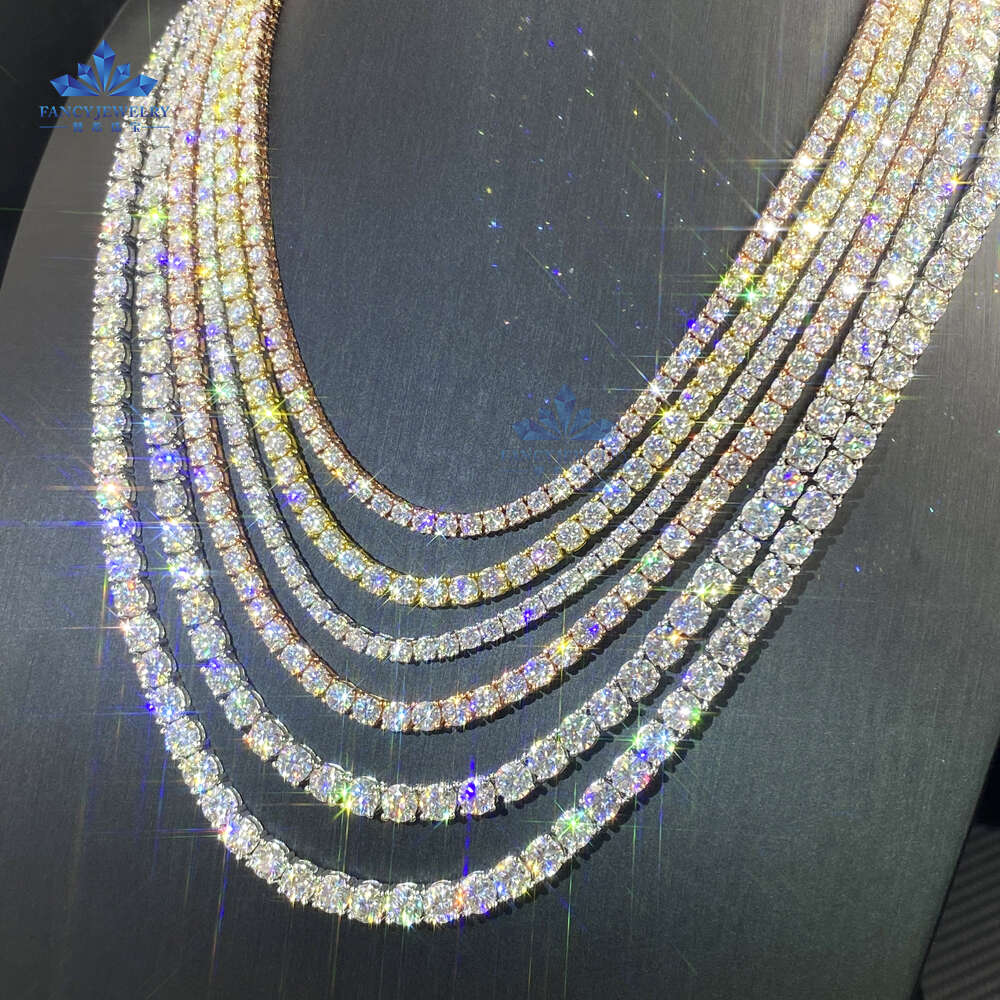 Tennis Chain moissanite chain Customized 2mm to 6.5mm width 6 inches to 30inches length diamond link chain for hip hop men and women