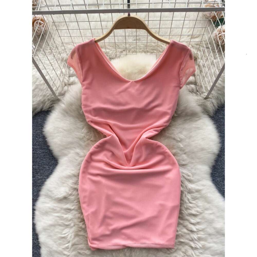Nightclub Womens Sexy Wrapped Hip Skirt Design Feeling Ruffle Edge Slim Fit Short Heart Machine Fold Tight Mesh Dress