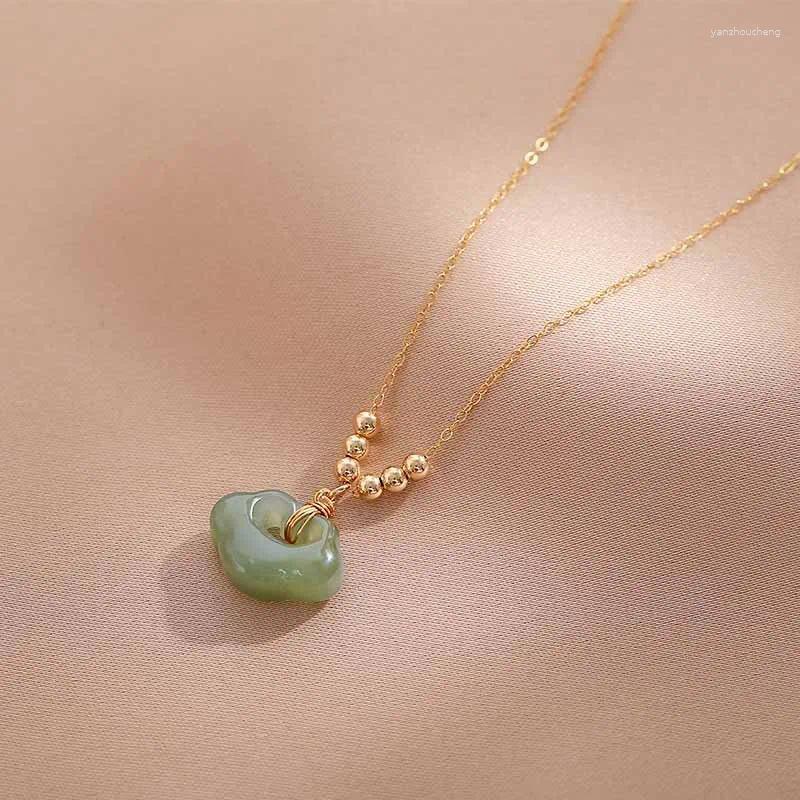 Pendant Necklaces Fashion Ruyi Safety Lock Imitation Jade Necklace Healthy Good Lucky Jewelry For Women Clavicle Chain Gifts