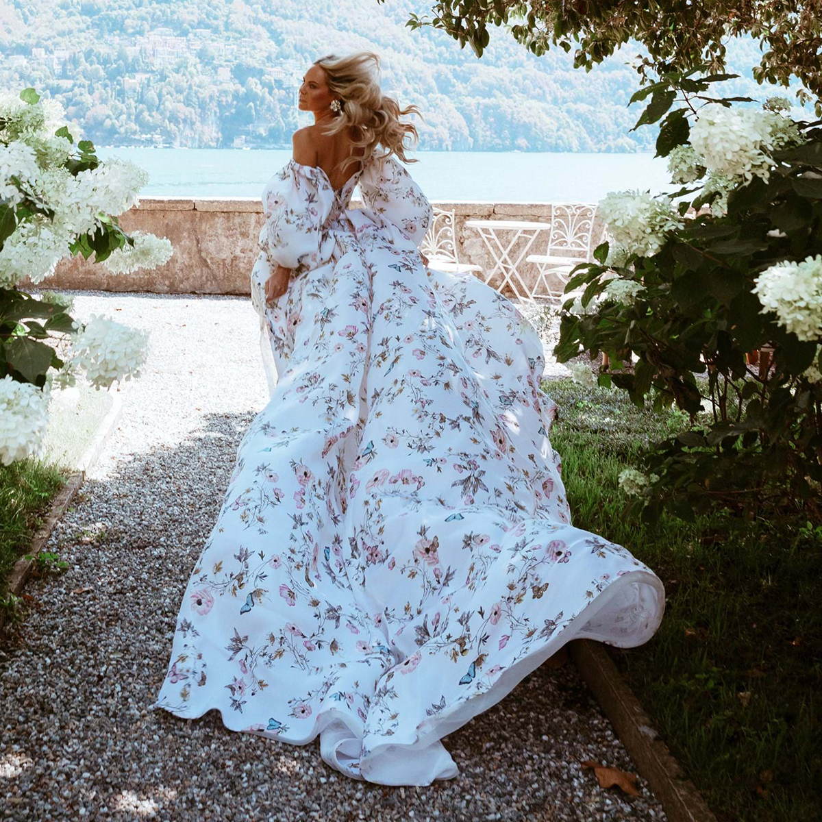 High Rustic Print Low Wedding Dresses Off The Shoulder Puffy Sleeve Bridal Gown Front Short Back Long Flower Engagement Party Dress