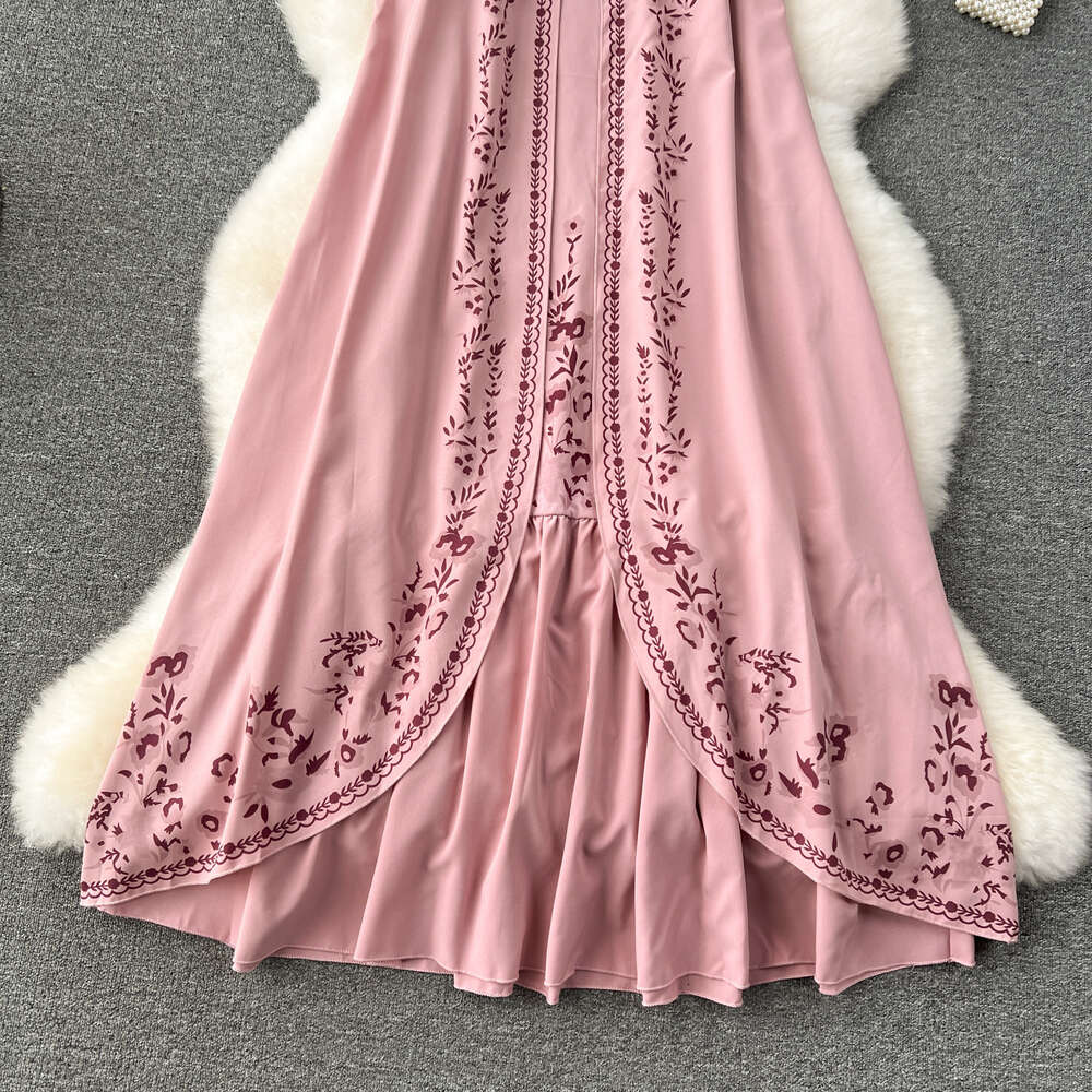 Ethnic style printed loose and slimming mid length holiday dress with large hem sexy suspender dress bottom skirt