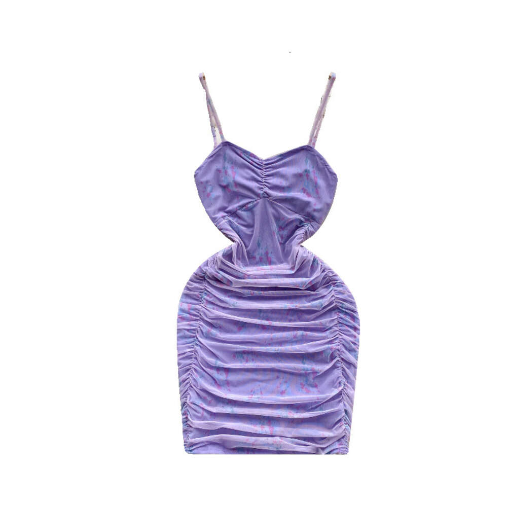 Purple dress for womens Instagram pure desire style slim fit strapless suspender pleated wrap buttocks skirt mesh spicy girl skirt