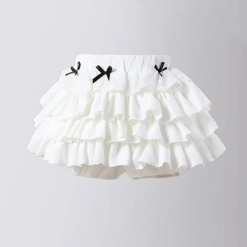 Sweet Ruffles White Skirt for Girls Summer 2024 Bows Ballet Style High Waist Thin Short Skirt 2 To 13 Years Kids Dance Tutu 240531