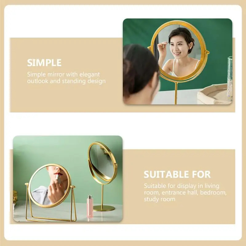 Mirror Makeup Tabletop Cosmetic Vanity Stand Table Magnifying Desk Swivel Desktop Round Vintage Creative For Hand Double Sided 240603