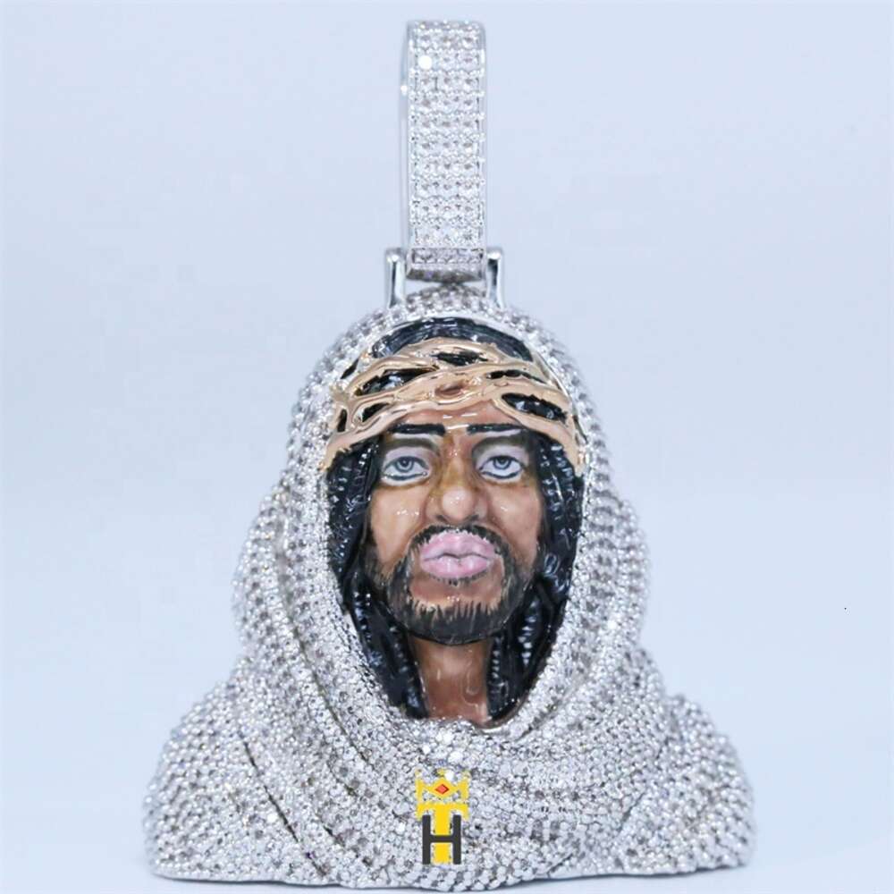 Luxury silver color pendant moissanite diamond jewelry enamel religious diamond jesus pendant