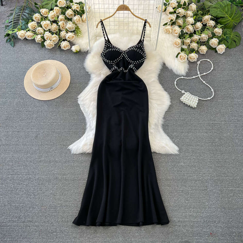 High end evening dress female socialites temperament sexy diamond embellishment strapless waist slimming suspender fishtail host dress