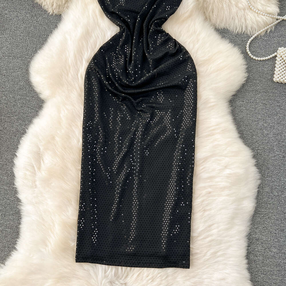 Elegant and sophisticated sequin tassel dress goddess Fan Yujie style slim fit sleeveless socialite long dress