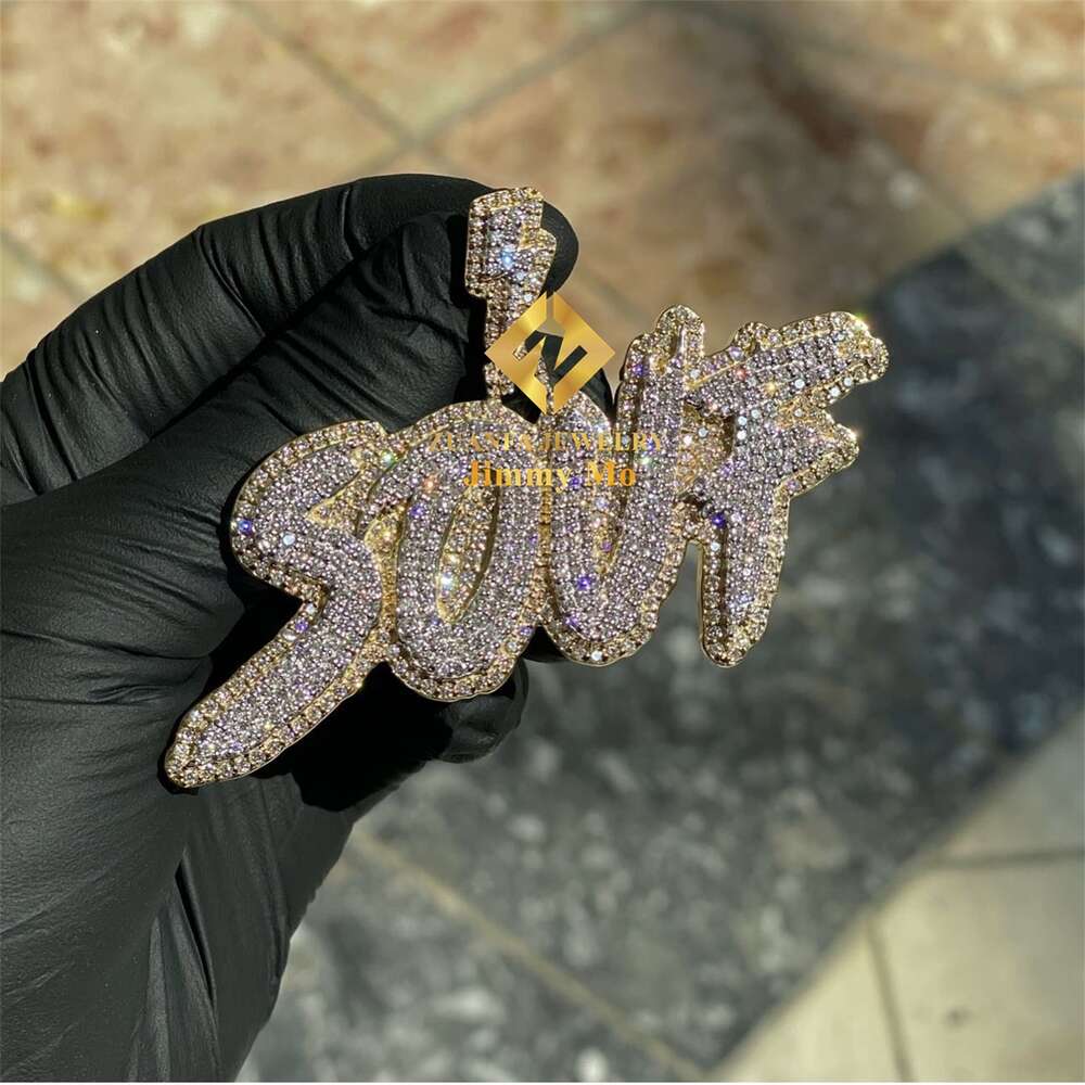 Private Custom Two Tone Color 925 Solid Silver Iced Out Hip Hop Pendant Jewelry VVS Moissanite Letter CurvisePendant Necklace