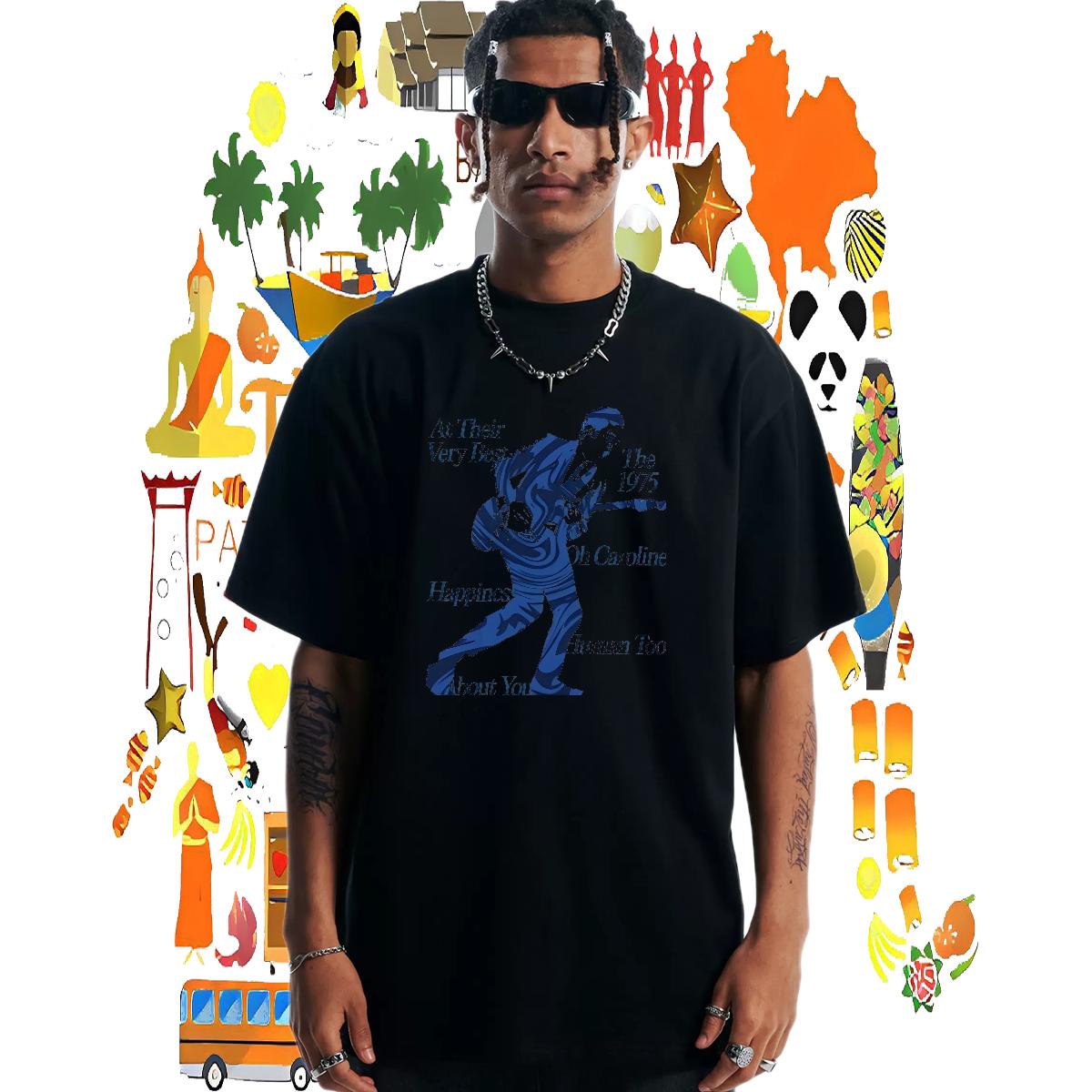 Fashion Designer T-Shirts Black Oversized Men Tees High Street Hip Hop Crew Neck Cotton Breathable 5A Tshirts