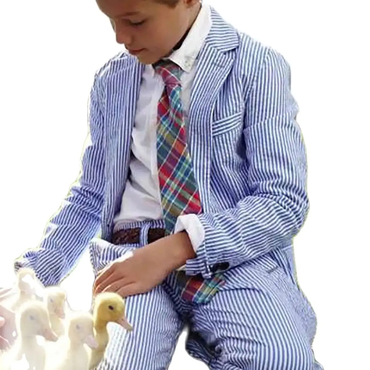 Blue Stripes Child Boy Pants Suits Dinner Tuxedos Little Kids Costume Wedding Party Prom Birthday Wear 2 Pieces Custom Made