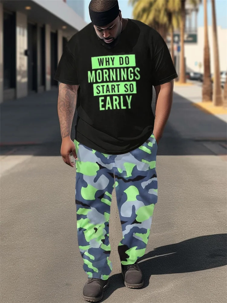 ZOOY L-9XL Mens Suit Cartoon Color Blocking Splash Ink Tie Dye KING Gradient Cute Short Sleeve T-Shirt and Pants Suit 240601