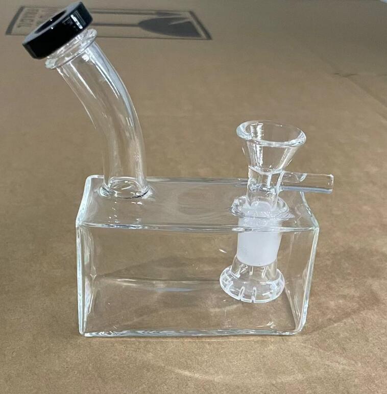 New hookah glass bong glass water pipe 4.7in creative square transparent small bongs backwater for smoking with 14mm bowl joint