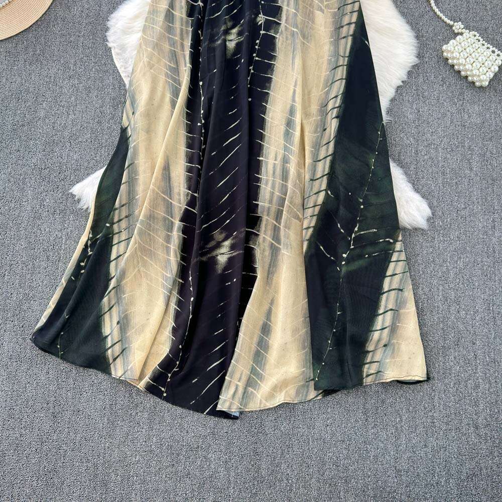 Instagram Lazy Style Fake Skirt Womens Design Feel Contrast Color Splicing Loose and Slim Mid length Hanging Neck Dress Fashionable