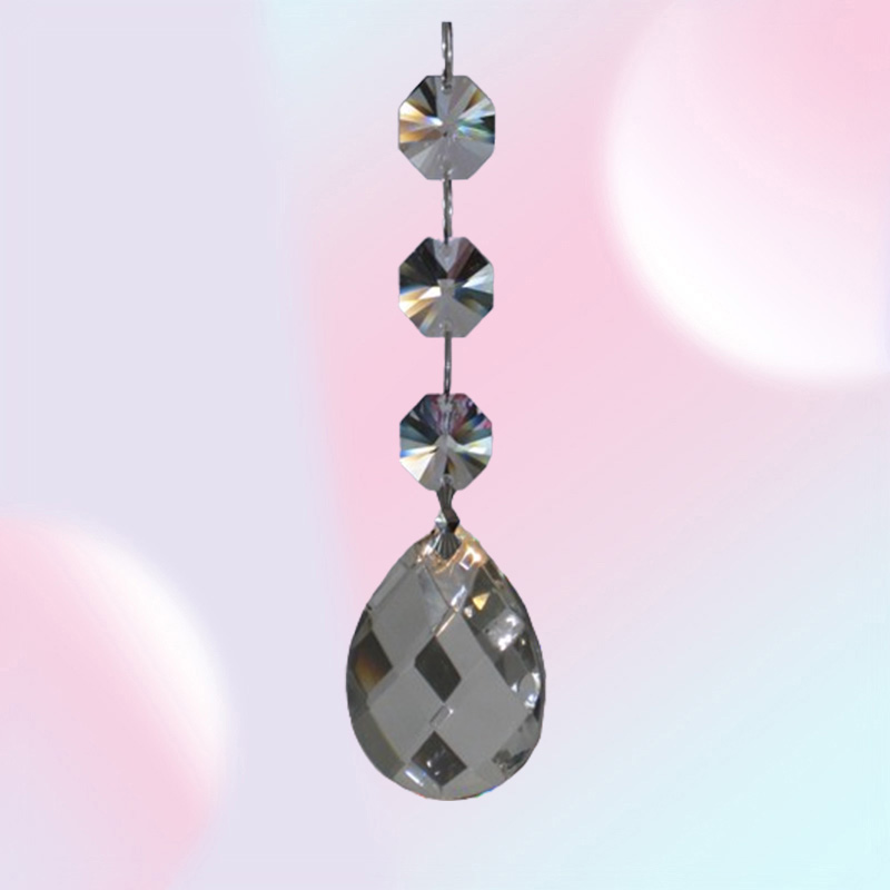 5pcs Crystal Chandelier Lamp Prisms Part Hanging Glass Teardrop Pendants with Octagon Beads Silver Jump Rings Connector