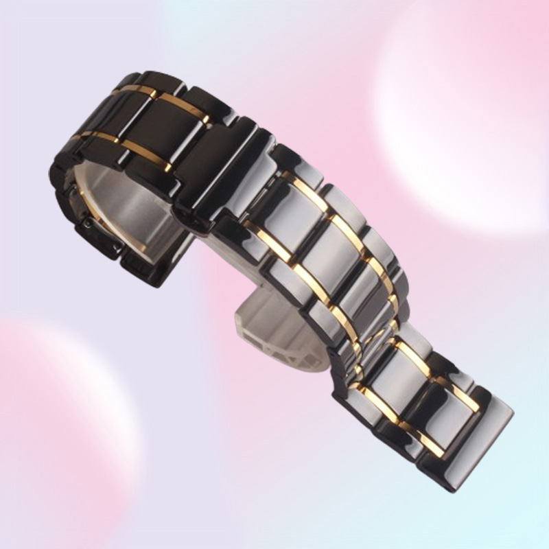 20mm 21mm 22mm 23mm 24mm Ceramic Watchbands STRAP High Quality Watch accessories Black with gold for smart Watch mens women releas