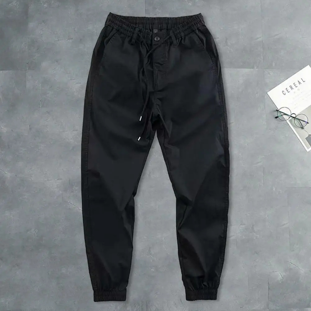 Men Long Sweatpants Spring Autumn Elastic Waistband Drawstring Men Trousers Zipper Button Fly Casual Pants Streetwear 240527