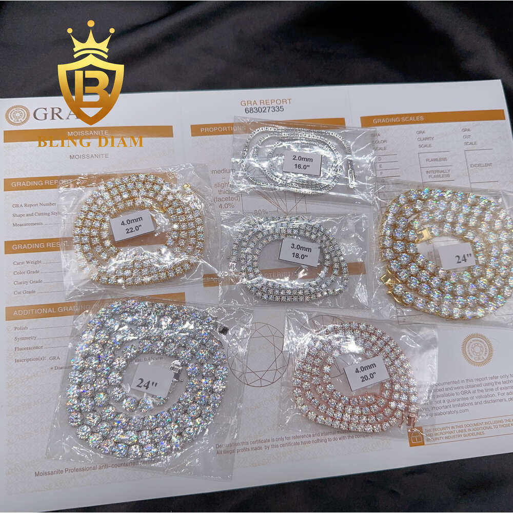 Wholesale Price Fine Jewelry Pass Dia Tester S Sterg Sier 5Mm Moissanite Women Men Necklaces Tennis Chain