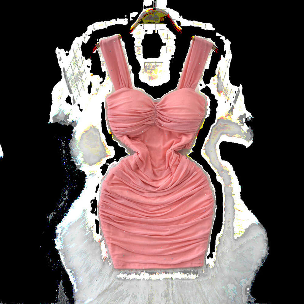 French temperament socialite sexy suspender dress womens summer pleated waist slimming effect buttocks wrapped sexy short skirt