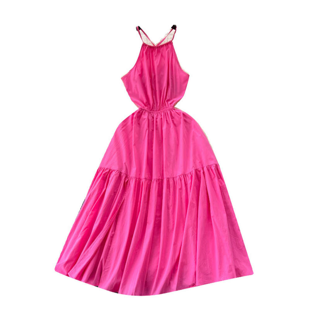 Design Sense Hanging Neck Strap Dress Womens Mind Machine Hollow Open Back Strap Slim Fit Mid length Ruffle Edge Fake Skirt