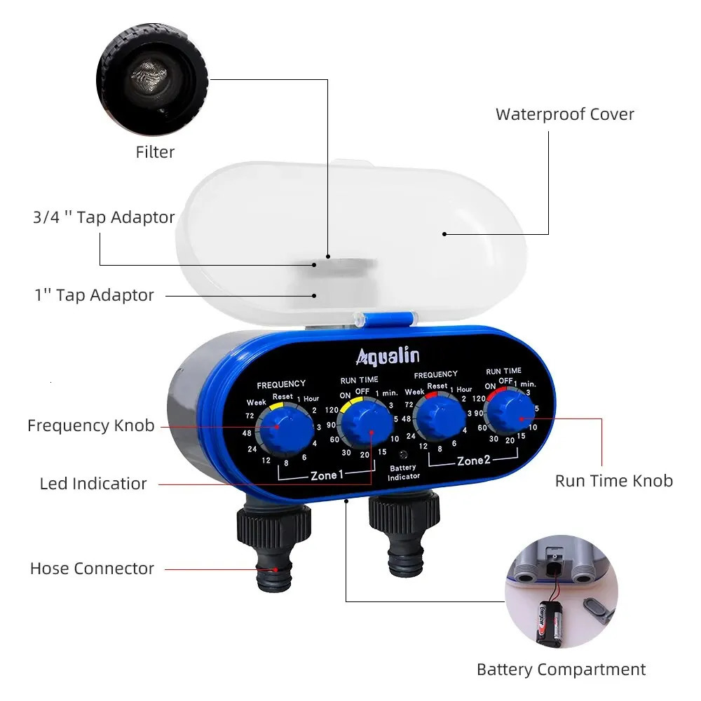 Ball Two Outlet Automatic Watering Four Dials Water Timer 0 Pressure Garden Irrigation Controller for Garden Yard 240530bj