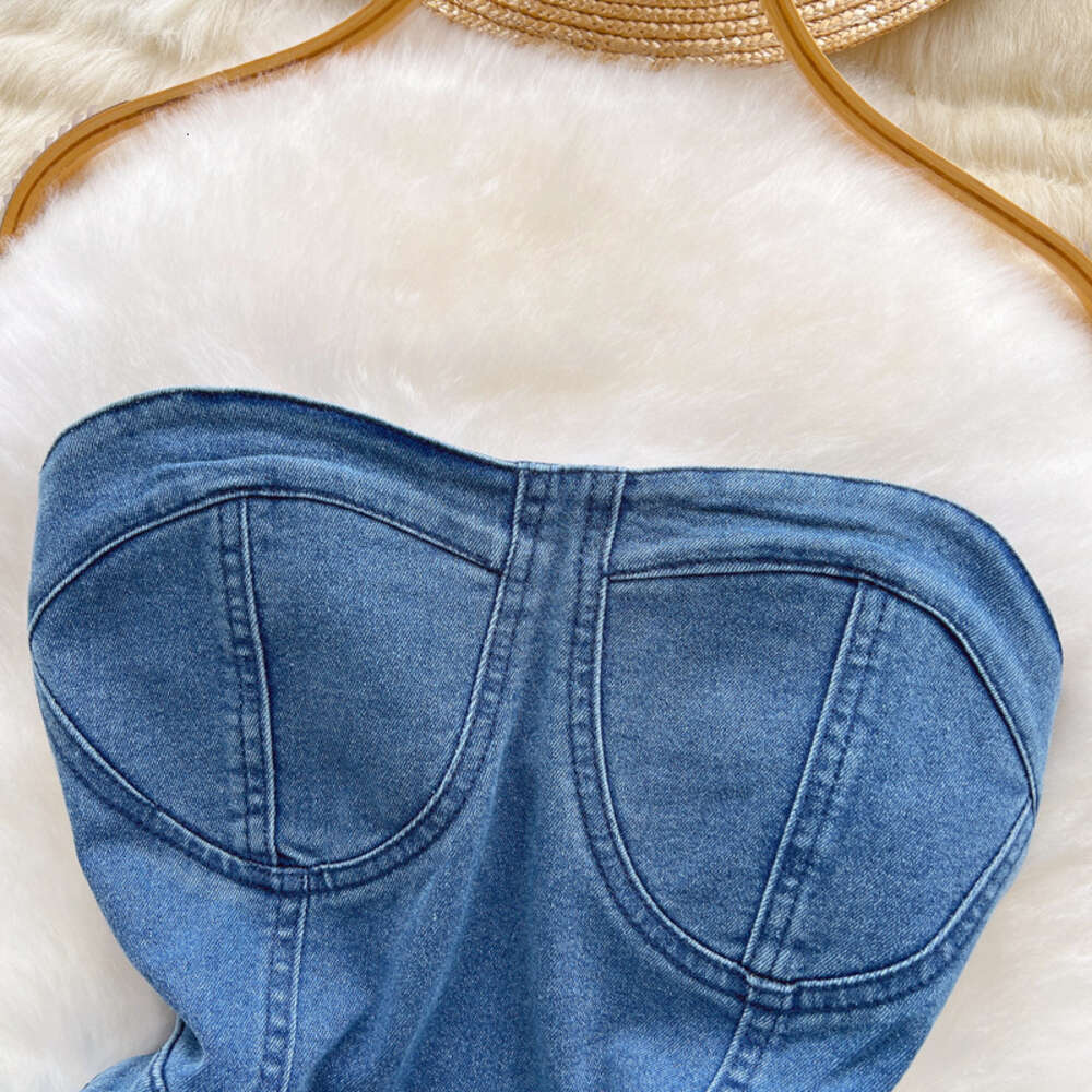 Pure desire spicy girl bra dress for women to wear inside and outside new slim fitting denim A-line short skirt for summer 2022
