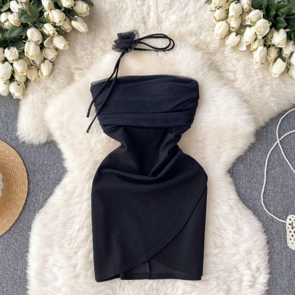 Asian Spicy Girls Style Bra Dress Womens Tight Mesh Design Sense Small and Unique Exquisite Beauty Pure Desire Hip Wrap Short Skirt