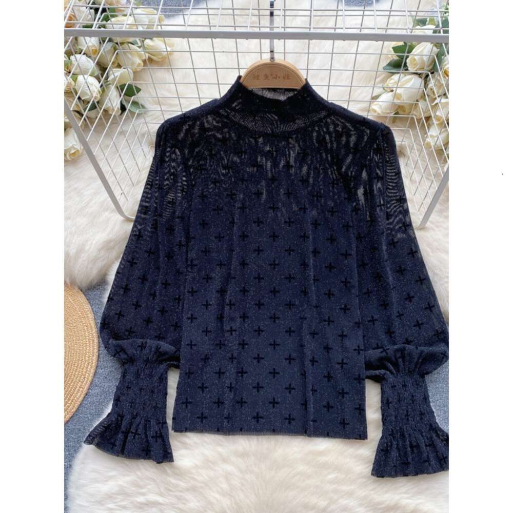Royal Sister Fan suspender small leather skirt set womens high-end long sleeved mesh bottom shirt+two-piece dress set