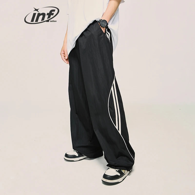 INFLATION Vintage Striped Wide Leg Trousers Unisex Drawstring Waist Sportswear Track Pants 240527
