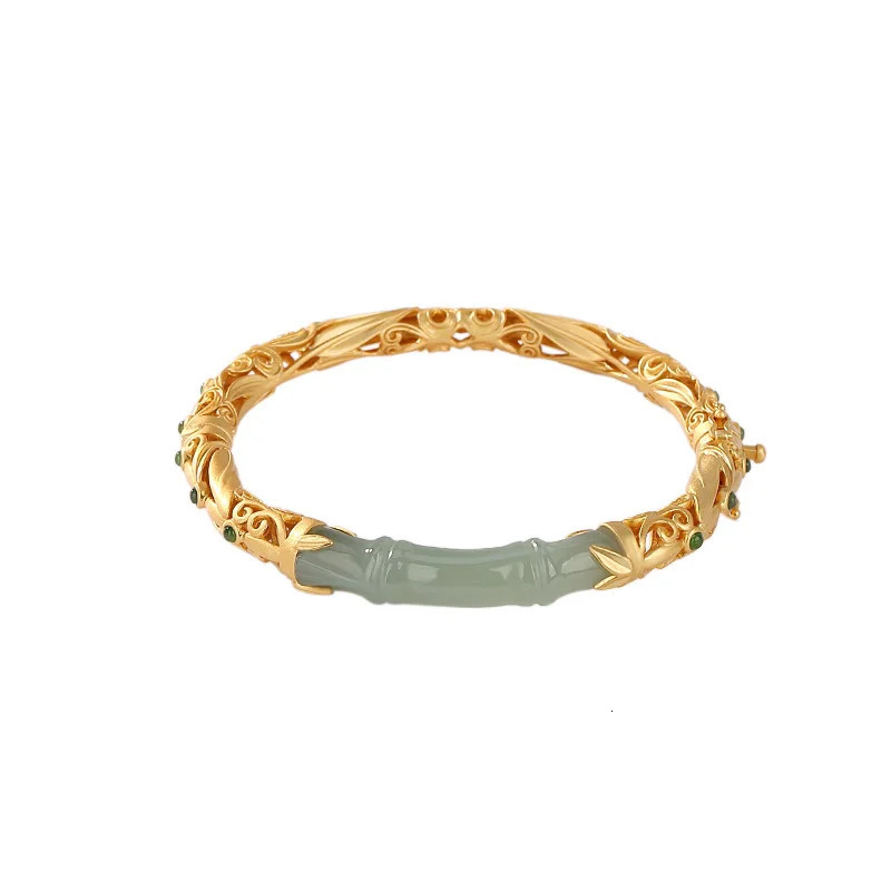 Fashion Goldplated Hetian Jade Compound Bracelet Beaded Beads Bamboo Bangle Bracelet for Women Girls Jewelry Gifts 240601