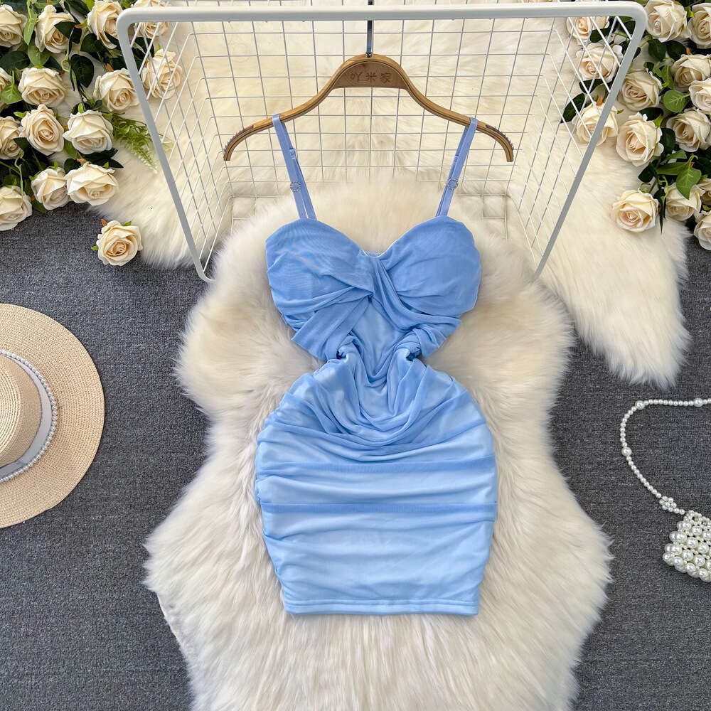 French fashion socialite temperament strapless pleated waist slim and short skirt with buttocks wrapped and mesh suspender