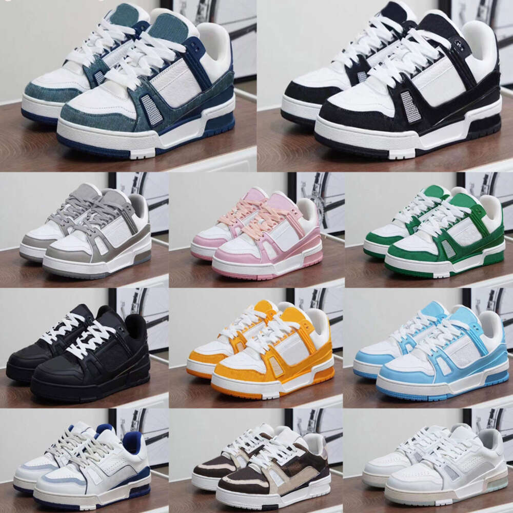 New Designer shoes flat sneaker trainer Embossed Casual shoes denim canvas leather white green redblue letter fashion platform mens womens low trainers Size 36-45