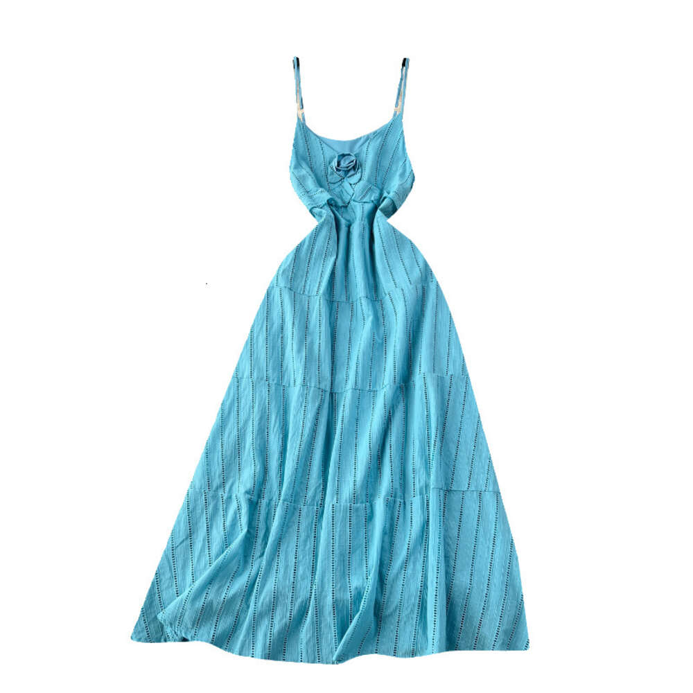 Sweet 3D V-neck with ruffled edges slim fit long vertical hollow holiday dress high-end feeling camisole dress for women