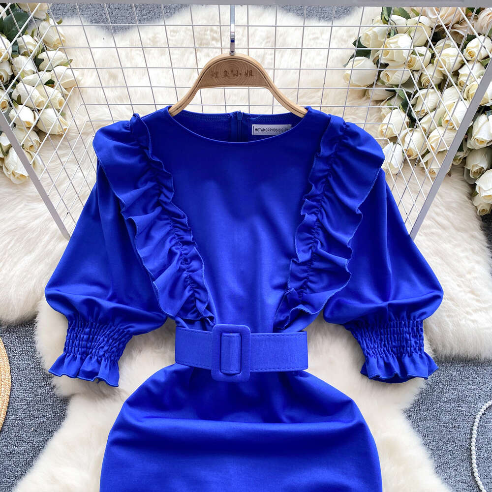 Commuter womens 2024 new early spring dress womens sweet ruffled edge slim fit mid length style temperament buttocks wrapped skirt