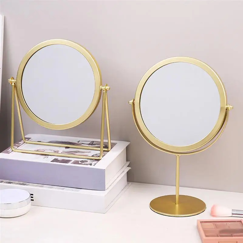 Mirror Makeup Tabletop Cosmetic Vanity Stand Table Magnifying Desk Swivel Desktop Round Vintage Creative For Hand Double Sided 240603