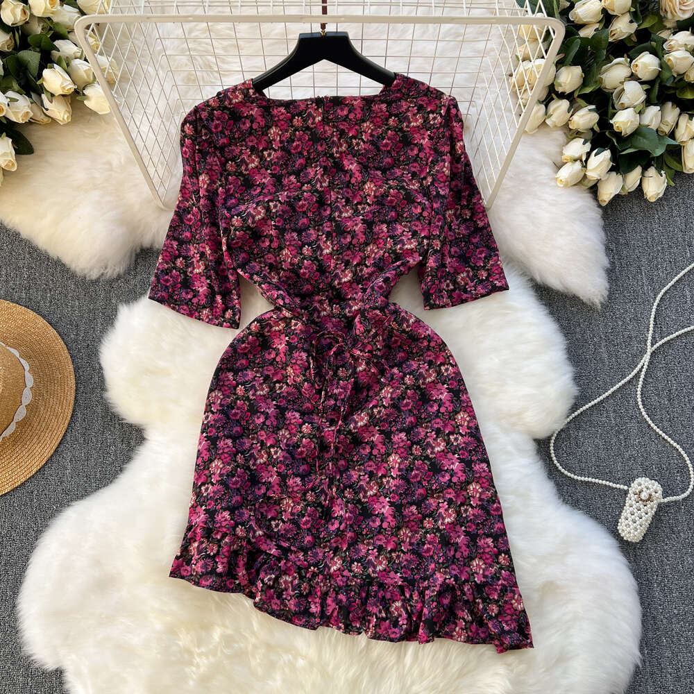 French floral platycodon skirt design with ruffled edges slim fit short style elegant dress new womens spring dress