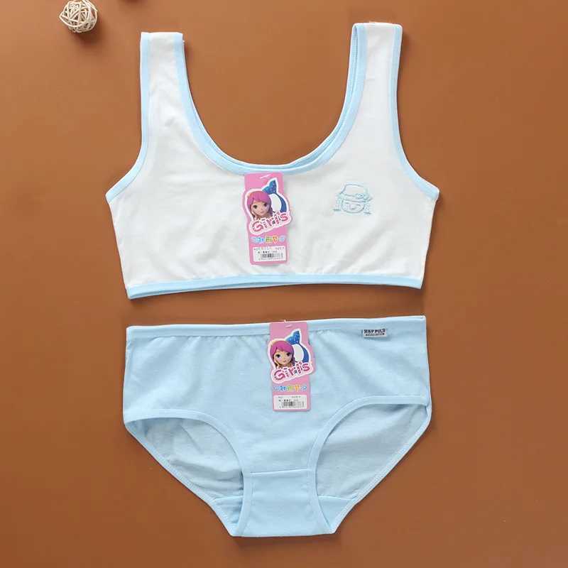 Camisole Camisole Girls Training Bra Vest Development Period Bra + Panties Set Single Layer No Chest Pad Cotton Summer s Bra Set 8-15Y WX5.31