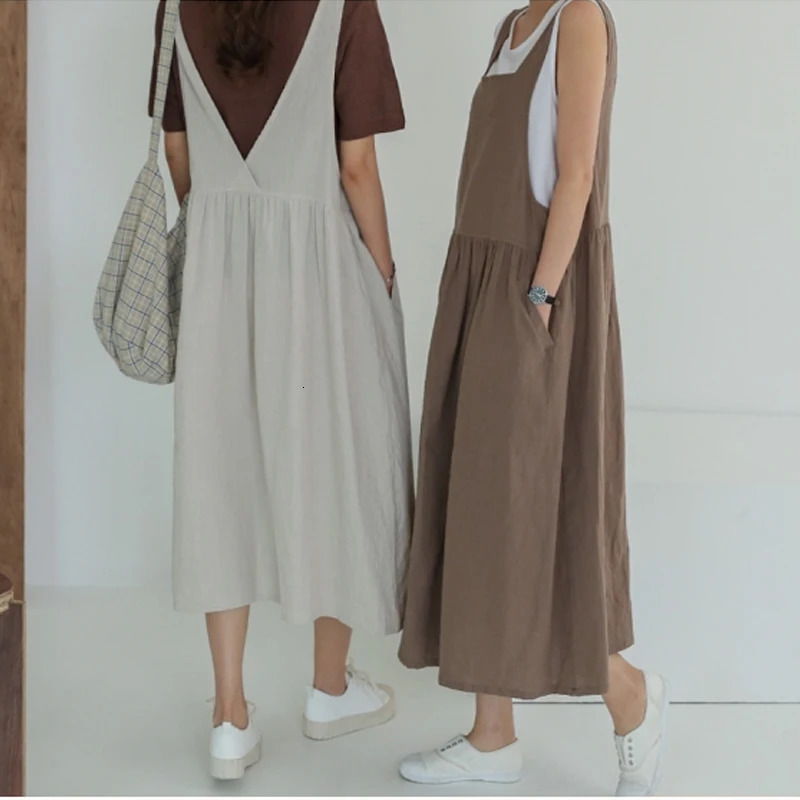 Summer Dress Ladies Dress Plus Size XL- 5XL Cotton Linen Women Tank Vestidos Sleeveless Robe Dress Pockets Clothes KE02 240529