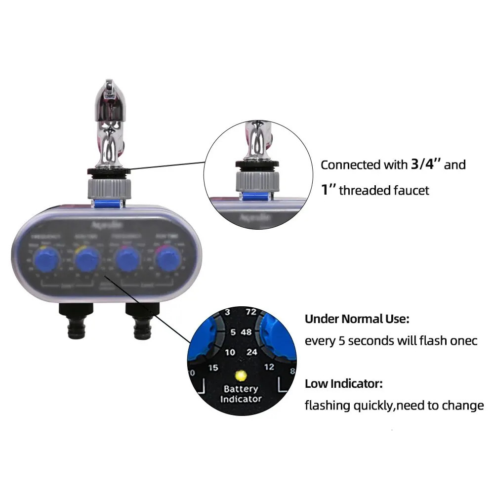 Ball Two Outlet Automatic Watering Four Dials Water Timer 0 Pressure Garden Irrigation Controller for Garden Yard 240530bj