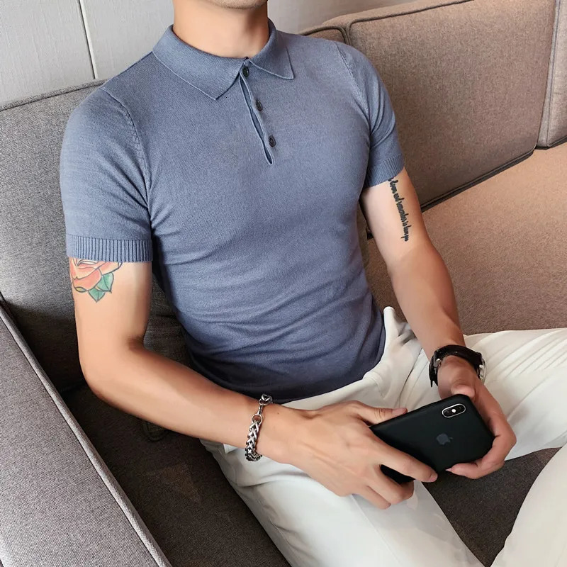 Summer Men Ice Silk Short Sleeve Polo Shirt Fashion Simple Casual Lapel Slim Fit Formal Homme Streetwear M3XL 240601