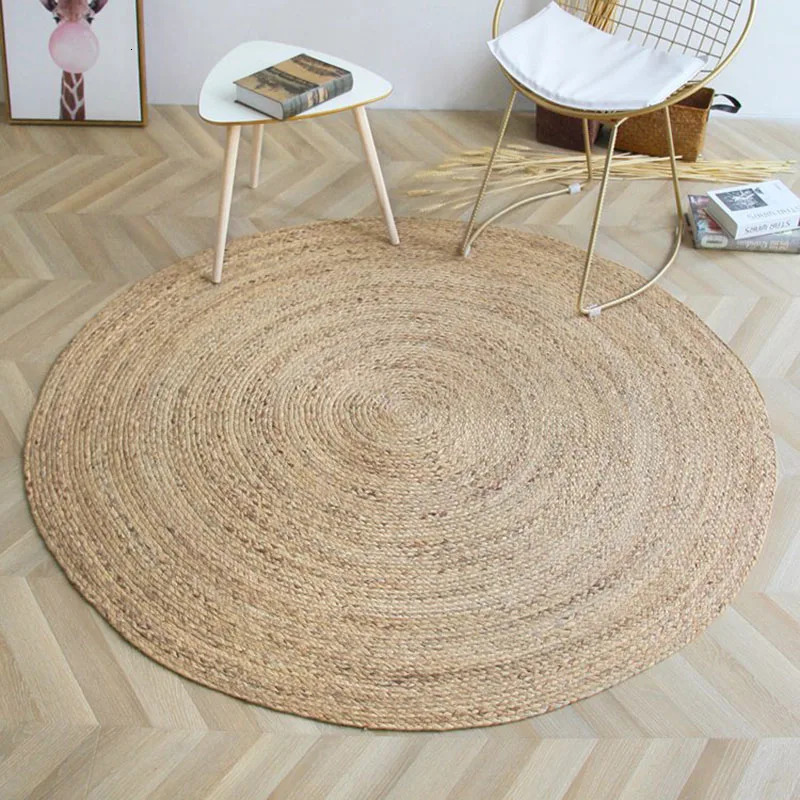 Japan Style Rattan Round Carpets For Living Room Bedroom Kitchen Decor Straw Plants Fiber Mat Rugs Hand Woven Anti-slip Mats 0603 H260226