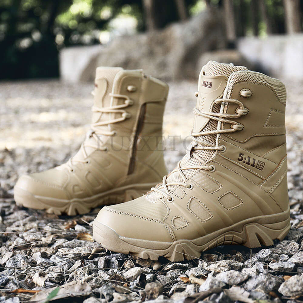 Men's Military High Top Outdoor Hiking Shoes Army Tactical Ankle Boot Side Zipper Men Work Safety Shoe Desert Boots b6465