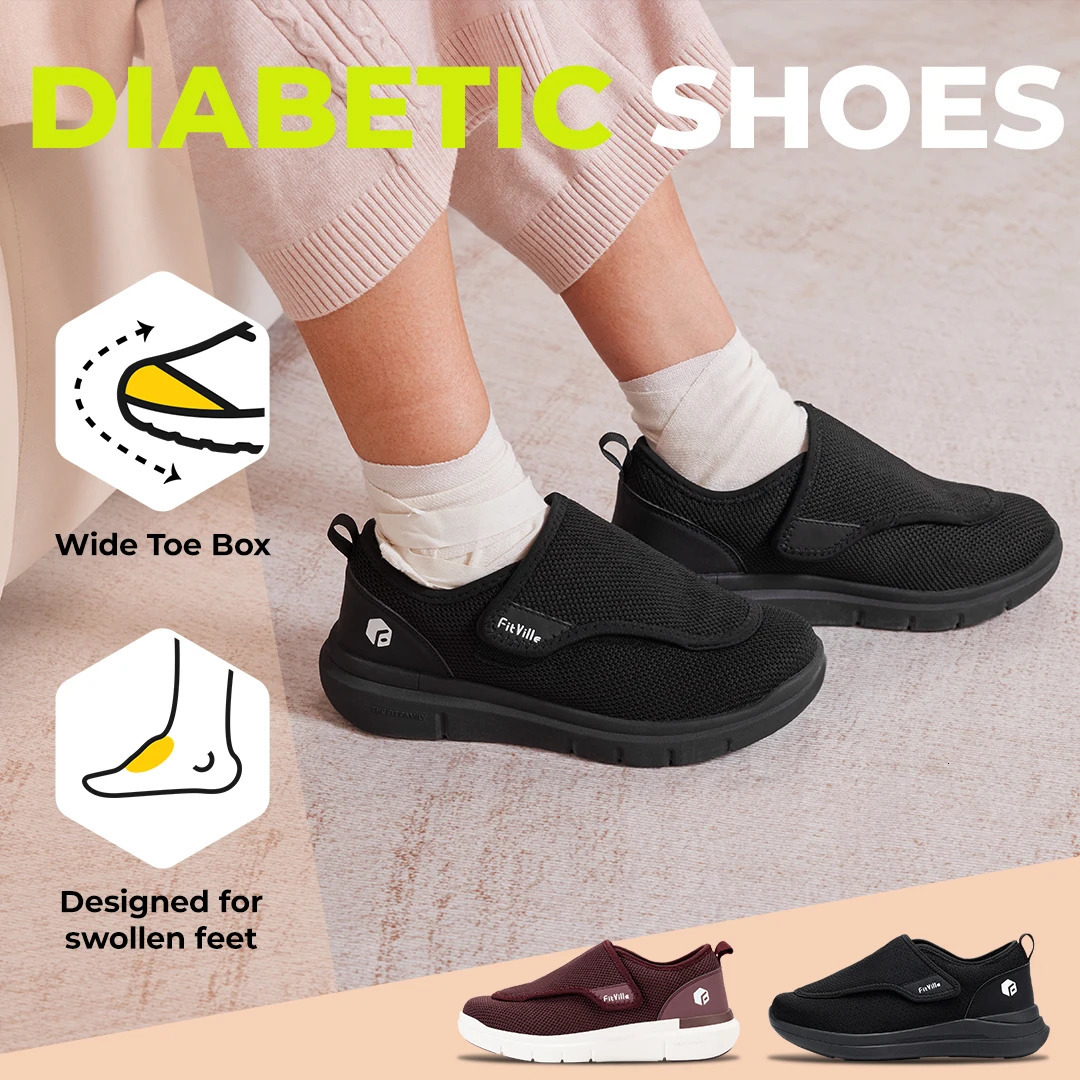 Fitville Womens Diabetic Shoes Wide Width Walking Shoes Casual Breathable for Swollen Feet Elderly Foot Pain Relief Neuropathy 240603