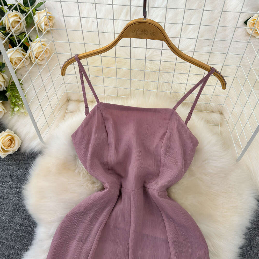 Beach Vacation Skirt Gentle Wind Travel Photography Slimming Slim Dress with A Line Ruffle Edge Summer Dress