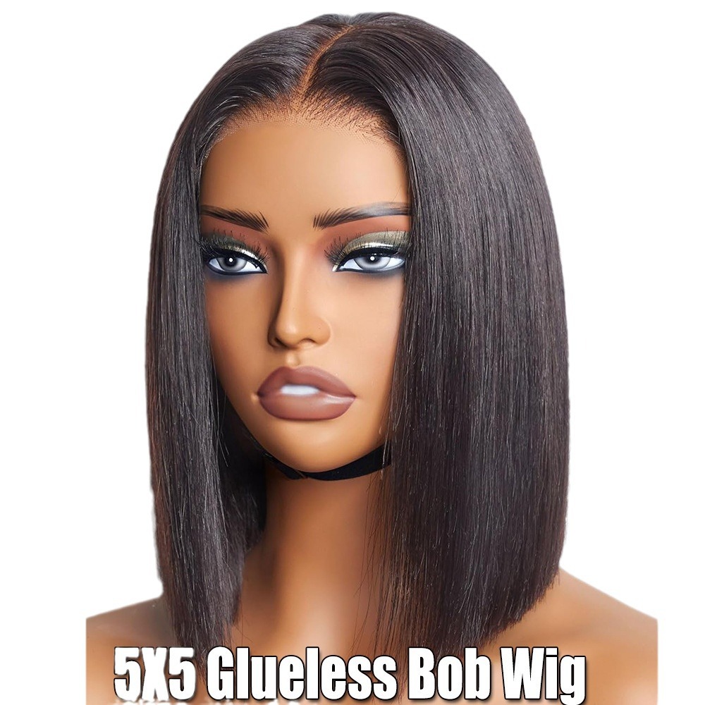 150% Density Real Human Hair Lace Headband Glueless Wig Bone Straight Vietnam Hair 5X5 Natural Black Smooth Straight Wig