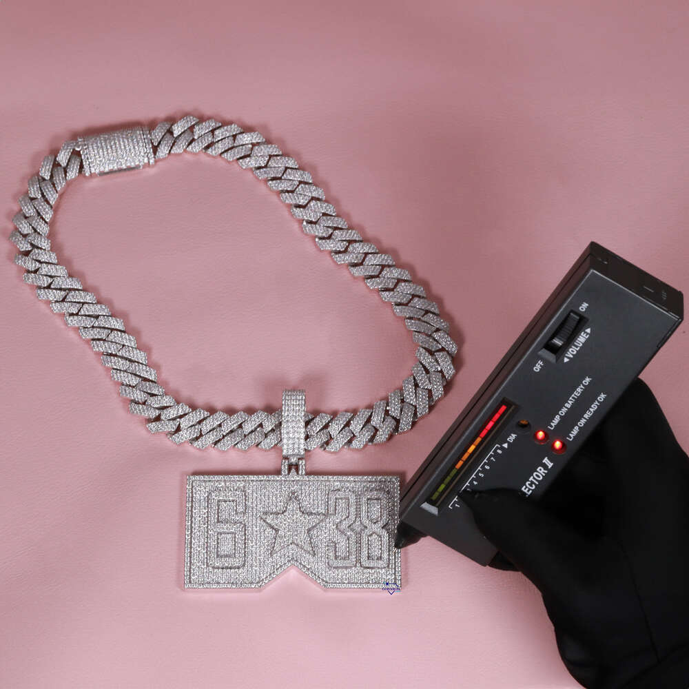 Exclusive custom designer 14 kt white gold moissanite round brilliant cut vvs diamond iced out hip hop pendant with cuban chain